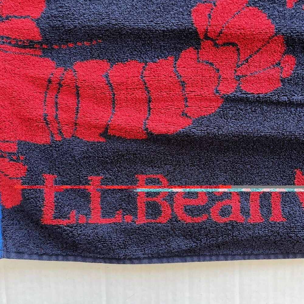 LL Bean Seaside Beach Towel Bath Pool Towel 35x68 Lobster Blue/Red Ocean Large - Picture 8 of 11